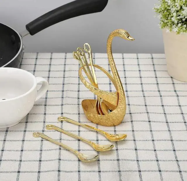 Alt view image 2 of 7 - 6pcs Coffee Dessert Spoon Set with Swan Spoons Holder for Dinner Table Party Buffet Bar Decoration