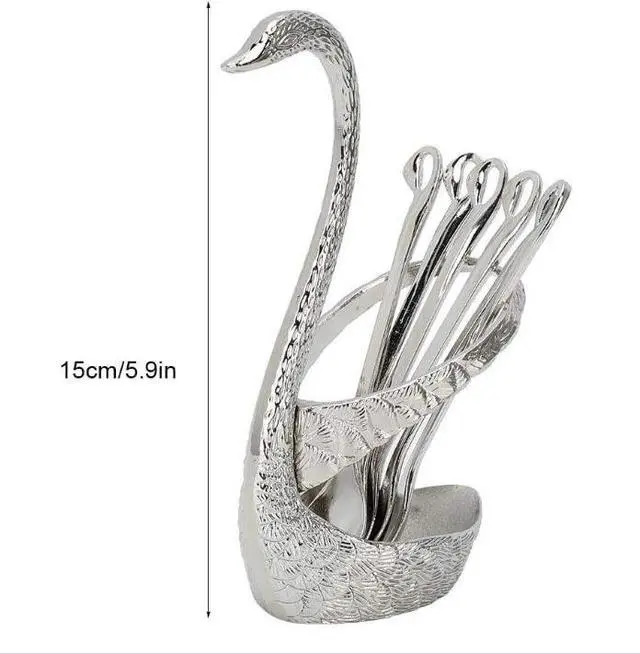 Alt view image 6 of 7 - 6pcs Coffee Dessert Spoon Set with Swan Spoons Holder for Dinner Table Party Buffet Bar Decoration Silver