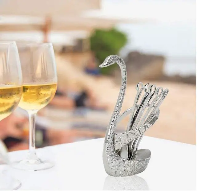 Alt view image 7 of 7 - 6pcs Coffee Dessert Spoon Set with Swan Spoons Holder for Dinner Table Party Buffet Bar Decoration Silver