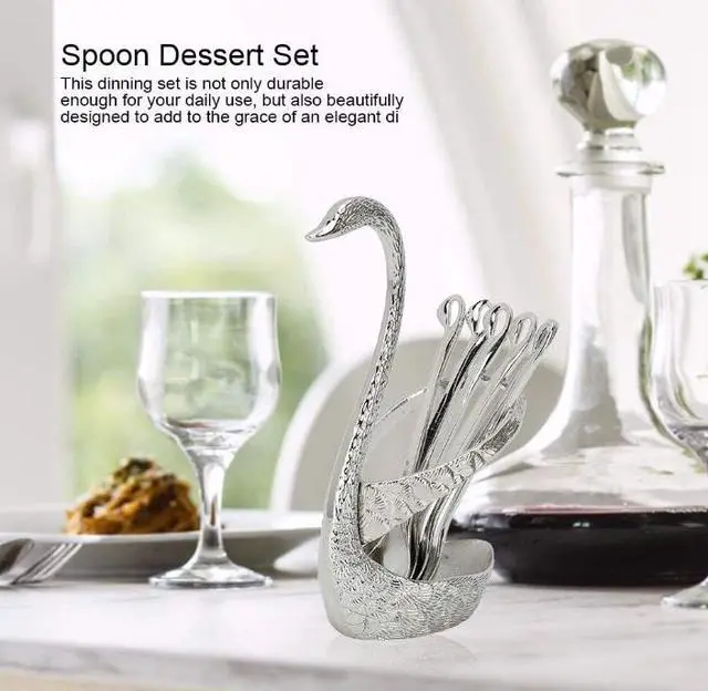 Alt view image 4 of 7 - 6pcs Coffee Dessert Spoon Set with Swan Spoons Holder for Dinner Table Party Buffet Bar Decoration Silver