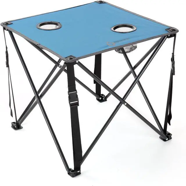 Main image of ARROWHEAD OUTDOOR Heavy-Duty Portable Camping Folding Table, 2 Cup Holders, Compact, Square, Carrying Case Included, Steel Frame, High-Grade 600D Canvas, USA-Based Support, Blue
