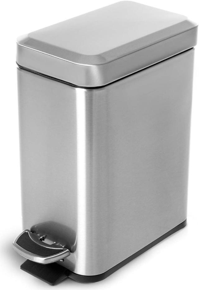 Home Zone Living 1.3 Gallon Slim Bathroom Trash Can, Stainless Steel Body with Lid and Step Pedal, 5 Liter, Matte Black