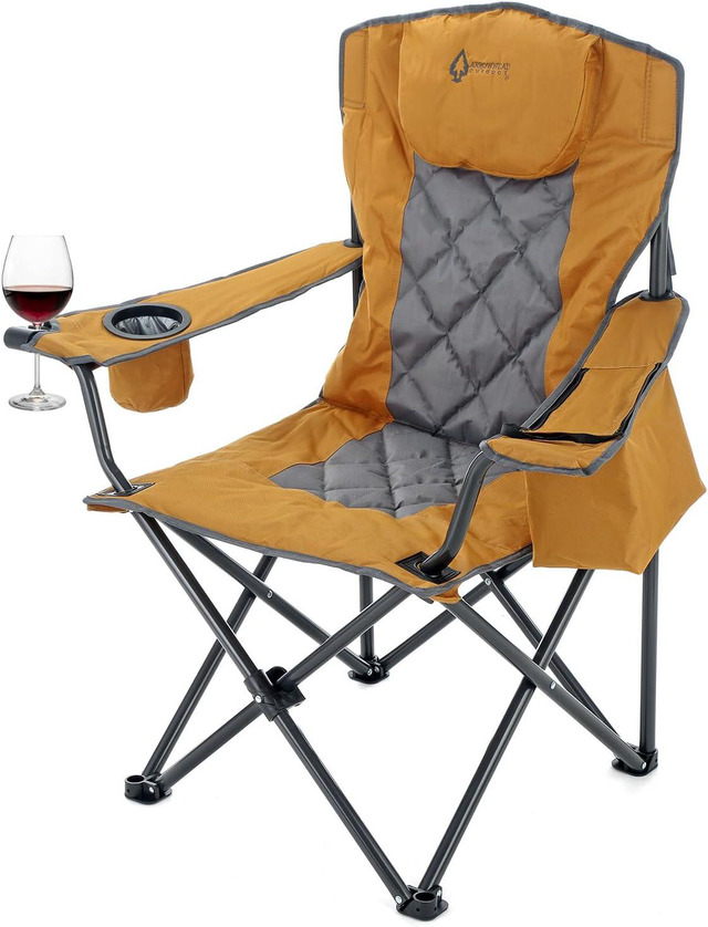 thumbnail interactive-video image 1 of ARROWHEAD OUTDOOR XXL Folding Padded Camping Chair W/Cup & Wine Holder, Armrest Cooler, Support Up To 600 Lbs, Green 1 of 14