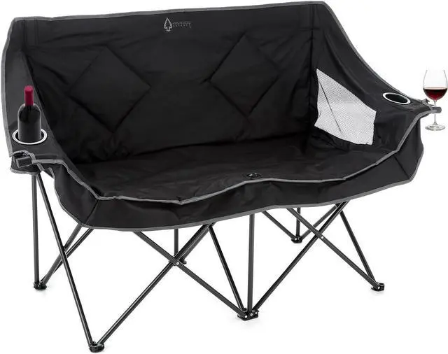 Main image of ARROWHEAD OUTDOOR Portable Folding Double Duo Camping Chair Loveseat w/ 2 Cup & Wine Glass Holder