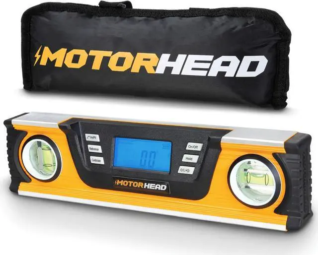 Main image of MOTORHEAD 10-Inch 0° - 180° SMART DIGITAL Level, LCD Screen, Audible Alerts, Water, Dust & Shock Resistant, Magnetic Bottom, Includes Bag, High-Visibility, Solid-Milled Aluminum, USA-Based Support