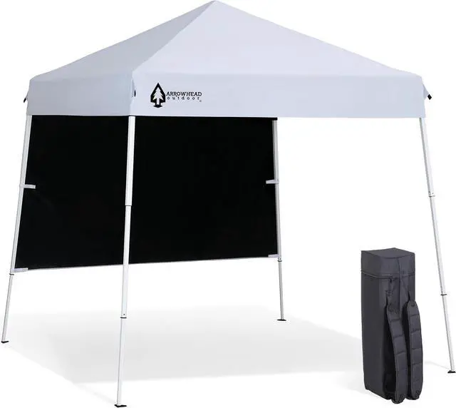 Main image of ARROWHEAD OUTDOOR 6'x6' Top / 8'x8' Base Backpack Pop-up Canopy with Sunwall, Sand Bags, Guide Ropes, Ground Stakes, UV-Resistant, Hands Free Carrying - White