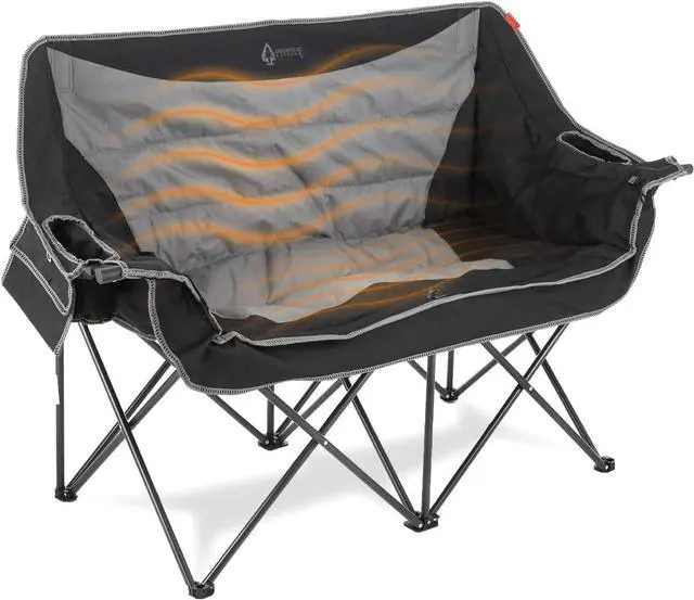 Main image of ARROWHEAD OUTDOOR 57" Wide Duo Foldable Heated Camping Loveseat Chair with 3-Stage Heating, Large Cup Holders, Glass Holders, Side Pockets, and Storage Pouches