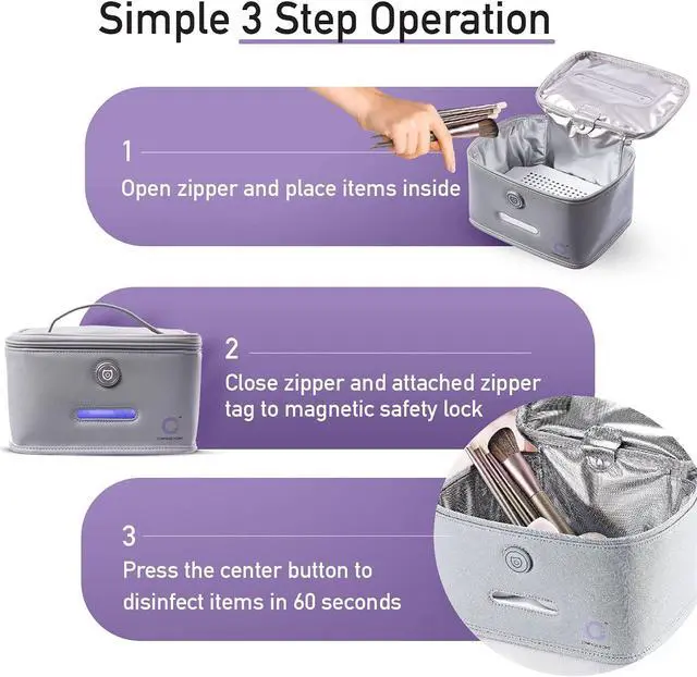 Alt view image 7 of 7 - Compass Home UV Light Sanitizer Case, Portable UV-C LED Sterilization Soft Case with Child Lock