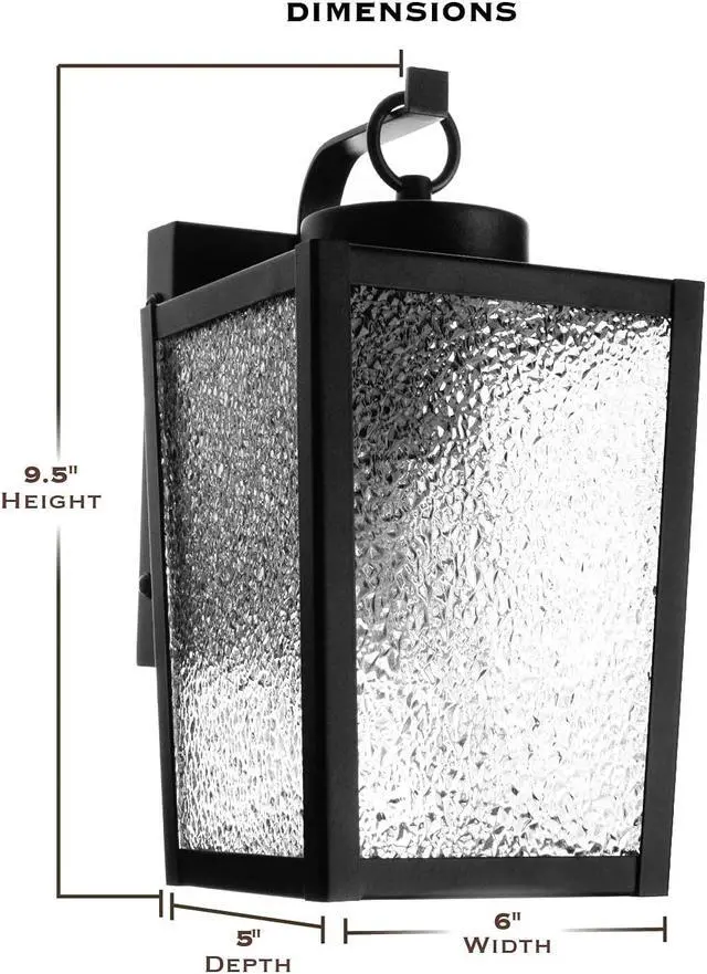 Alt view image 2 of 7 - Landia Home Outdoor Wall Lantern - Porch Wall Mounted Outdoor Light with Glass Shade, Dusk to Dawn Sensor with Included LED Light Bulbs for E26 Socket, ETL Listed, Black (2-Pack)