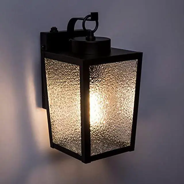 Alt view image 7 of 7 - Landia Home Outdoor Wall Lantern - Porch Wall Mounted Outdoor Light with Glass Shade, Dusk to Dawn Sensor with Included LED Light Bulbs for E26 Socket, ETL Listed, Black (2-Pack)