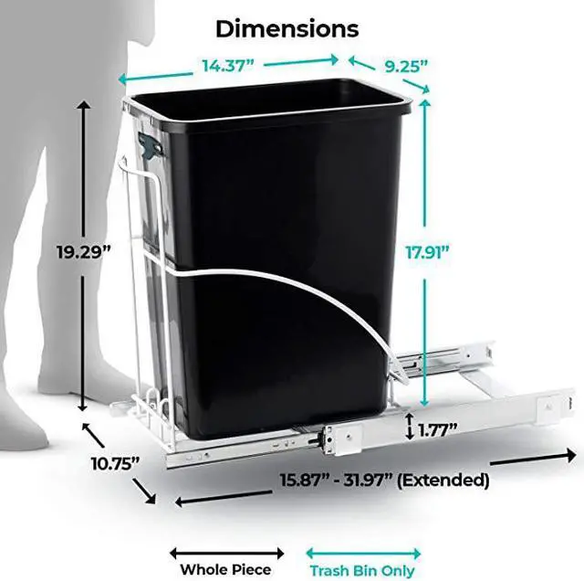 Alt view image 2 of 5 - Home Zone Living 7.6 Gallon Pull Out Trash Can, Under Cabinet Design, 29 Liter Capacity