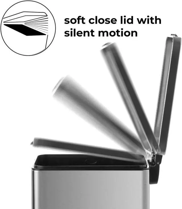 Alt view image 3 of 8 - Home Zone Living 4.4 Gallon Kitchen Trash Can, Slim Stainless Steel, Step Pedal, 16.7 Liter