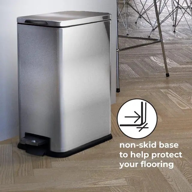 Alt view image 5 of 8 - Home Zone Living 4.4 Gallon Kitchen Trash Can, Slim Stainless Steel, Step Pedal, 16.7 Liter