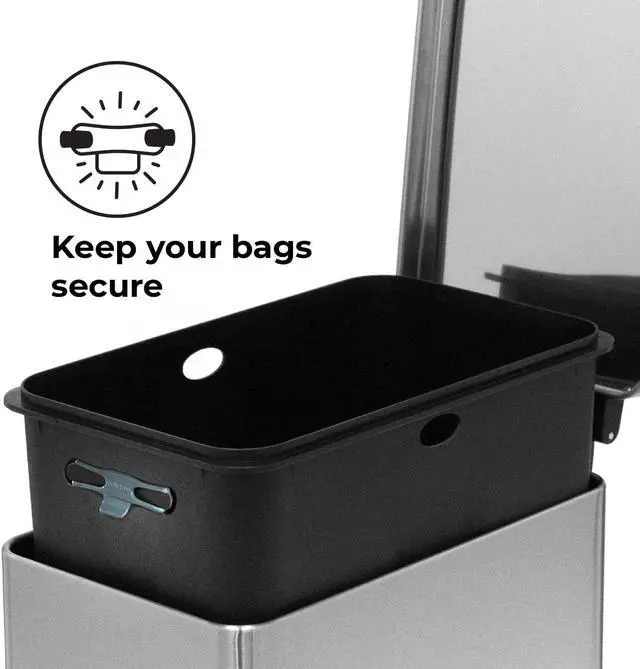 Alt view image 2 of 8 - Home Zone Living 4.4 Gallon Kitchen Trash Can, Slim Stainless Steel, Step Pedal, 16.7 Liter
