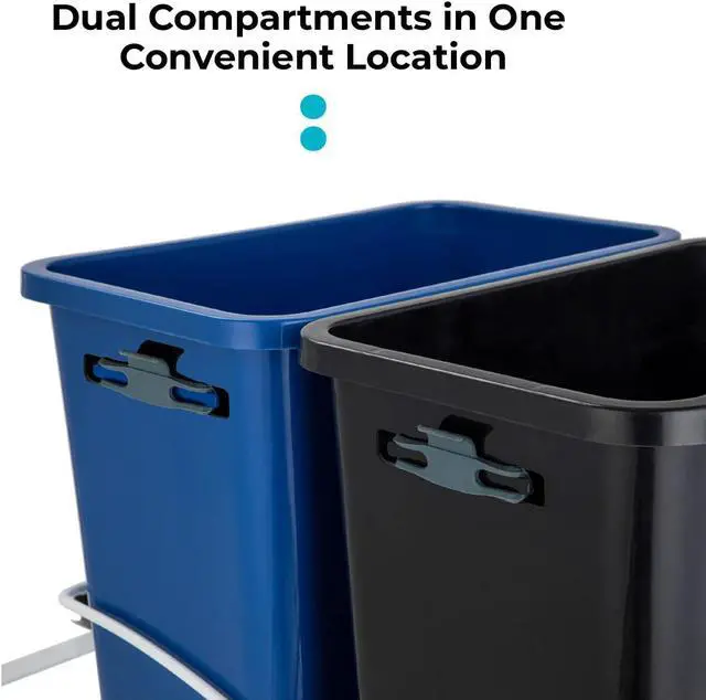 Alt view image 2 of 7 - Home Zone Living 15 Gallon Pull Out Dual Trash Can for Recycling and Trash, Under Cabinet Smooth Glide Design, 58 Liter Total Capacity