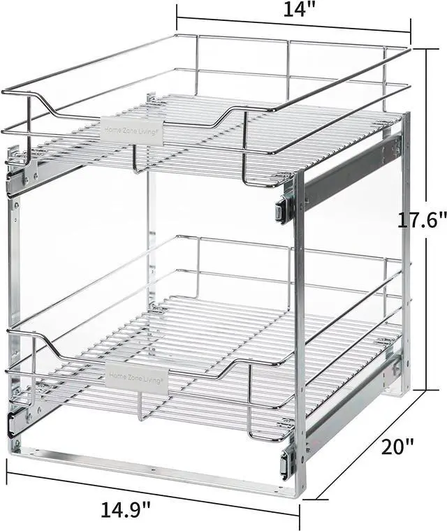 Alt view image 6 of 6 - Home Zone Living Pull Out Kitchen Cabinet Organizer with Two Tiers of Storage, 14 W x 20 D