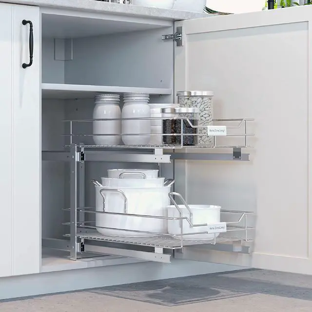 Alt view image 2 of 6 - Home Zone Living Pull Out Kitchen Cabinet Organizer with Two Tiers of Storage, 14 W x 20 D