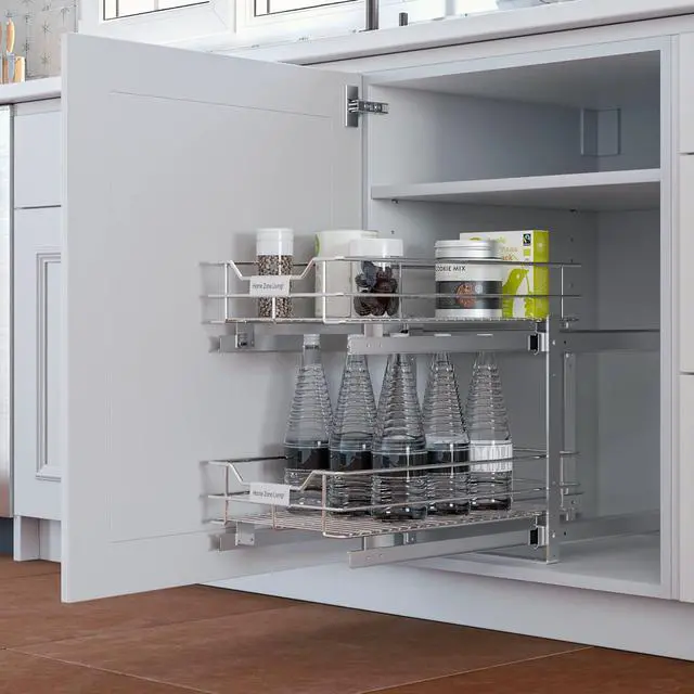 Alt view image 2 of 6 - Home Zone Living Pull Out Kitchen Cabinet Organizer with Two Tiers of Storage, 7 W x 20 D