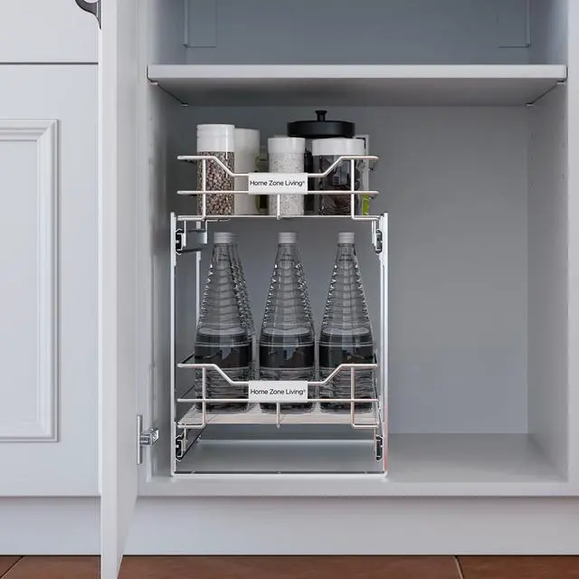 Alt view image 3 of 6 - Home Zone Living Pull Out Kitchen Cabinet Organizer with Two Tiers of Storage, 7 W x 20 D