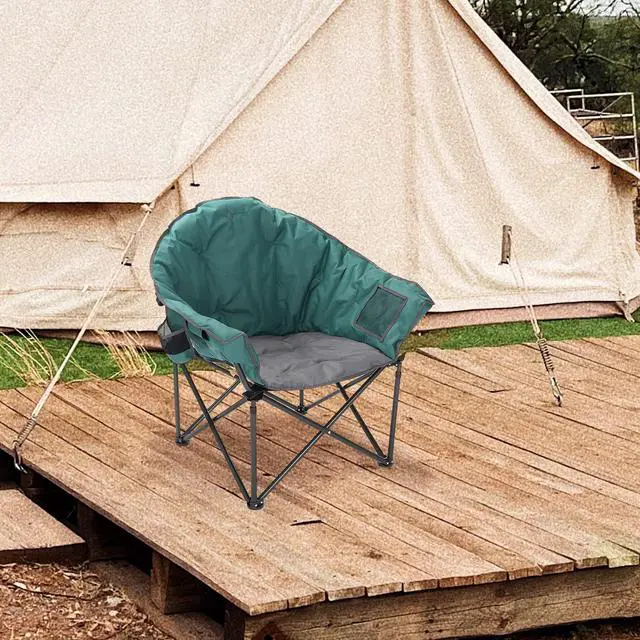 Alt view image 7 of 8 - ARROWHEAD OUTDOOR Oversized Heavy-Duty Club Folding Camping Chair w/ External Pocket, Cup Holder, Portable, Padded, Moon, Round, Saucer, Supports 330lbs, Carrying Bag, USA-Based Support, Green