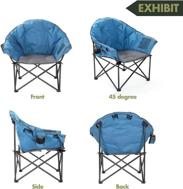 Alt view image 5 of 8 - ARROWHEAD OUTDOOR Oversized Heavy-Duty Club Folding Camping Chair w/ External Pocket, Cup Holder, Portable, Padded, Moon, Round, Saucer, Supports 330lbs, Carrying Bag, USA-Based Support, Blue