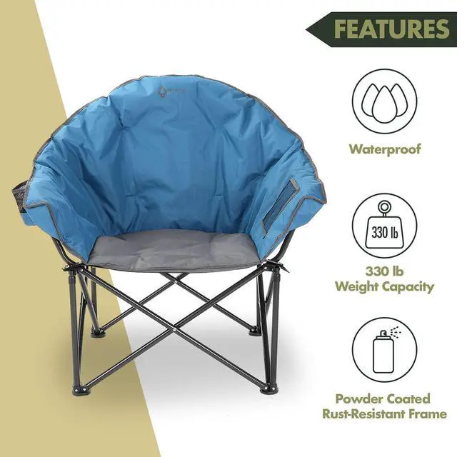 Alt view image 3 of 8 - ARROWHEAD OUTDOOR Oversized Heavy-Duty Club Folding Camping Chair w/ External Pocket, Cup Holder, Portable, Padded, Moon, Round, Saucer, Supports 330lbs, Carrying Bag, USA-Based Support, Blue