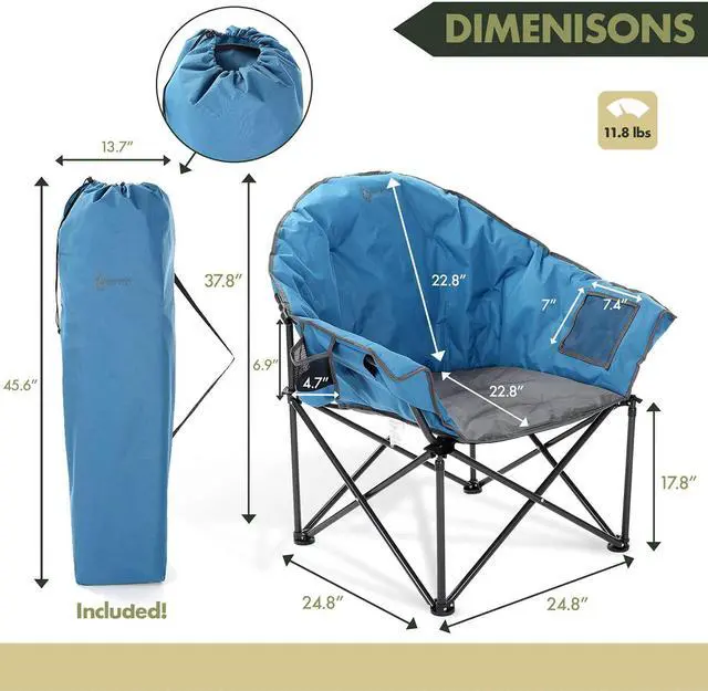 Alt view image 4 of 8 - ARROWHEAD OUTDOOR Oversized Heavy-Duty Club Folding Camping Chair w/ External Pocket, Cup Holder, Portable, Padded, Moon, Round, Saucer, Supports 330lbs, Carrying Bag, USA-Based Support, Blue