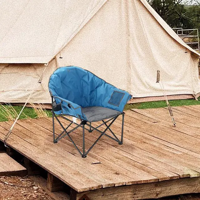 Alt view image 6 of 8 - ARROWHEAD OUTDOOR Oversized Heavy-Duty Club Folding Camping Chair w/ External Pocket, Cup Holder, Portable, Padded, Moon, Round, Saucer, Supports 330lbs, Carrying Bag, USA-Based Support, Blue