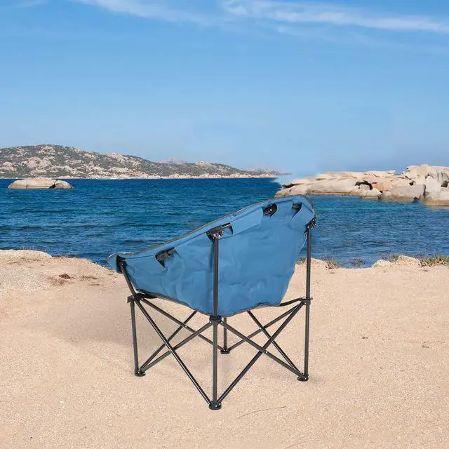 Alt view image 7 of 8 - ARROWHEAD OUTDOOR Oversized Heavy-Duty Club Folding Camping Chair w/ External Pocket, Cup Holder, Portable, Padded, Moon, Round, Saucer, Supports 330lbs, Carrying Bag, USA-Based Support, Blue