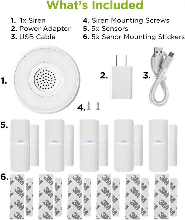 Alt view image 6 of 7 - Home Zone Security Smart Wireless Door, Window Sensor and Security Siren Alarm Kit - DIY APP Controlled Security Kit with No Subscription Needed, Batteries Included (5-Pack)