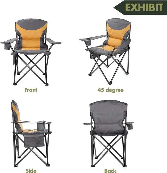 Alt view image 5 of 7 - ARROWHEAD OUTDOOR Portable Folding Camping Quad Chair w/ Added Ultra-Comfortable Padding, Cup-Holder, Heavy-Duty Carrying Bag, Padded Armrests, Supports up to 330lbs, USA-Based Support, Tan