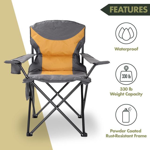ARROWHEAD OUTDOOR Portable Folding Camping Quad Chair w/ Added Ultra-Comfortable  Padding, Cup-Holder, Heavy-Duty Carrying Bag, Padded Armrests, Supports up  to 330lbs, USA-Based Support, Tan
