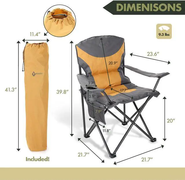 Alt view image 4 of 7 - ARROWHEAD OUTDOOR Portable Folding Camping Quad Chair w/ Added Ultra-Comfortable Padding, Cup-Holder, Heavy-Duty Carrying Bag, Padded Armrests, Supports up to 330lbs, USA-Based Support, Tan