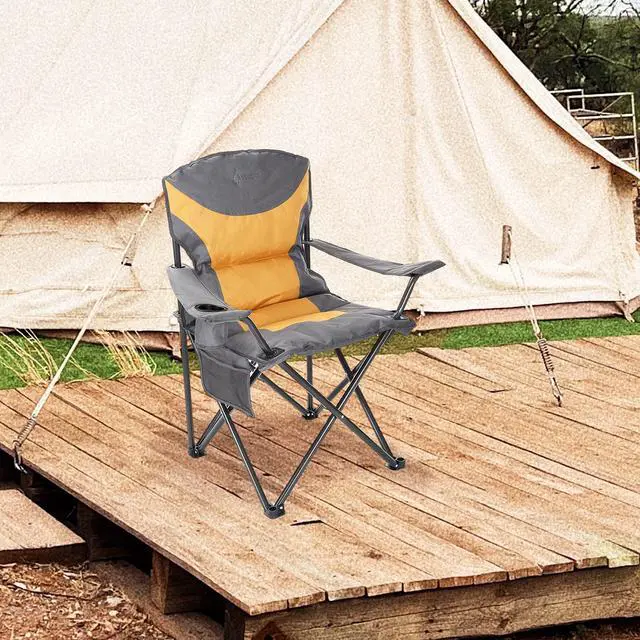 Alt view image 7 of 7 - ARROWHEAD OUTDOOR Portable Folding Camping Quad Chair w/ Added Ultra-Comfortable Padding, Cup-Holder, Heavy-Duty Carrying Bag, Padded Armrests, Supports up to 330lbs, USA-Based Support, Tan