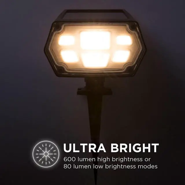 Alt view image 2 of 7 - Home Zone Security Solar Spotlights - Outdoor 500 Lumen High Brightness 3500K Warm Spot Light with 3 in 1, In-ground, Wall Mount, or Flag Pole Setup Design, Black (2-Pack)