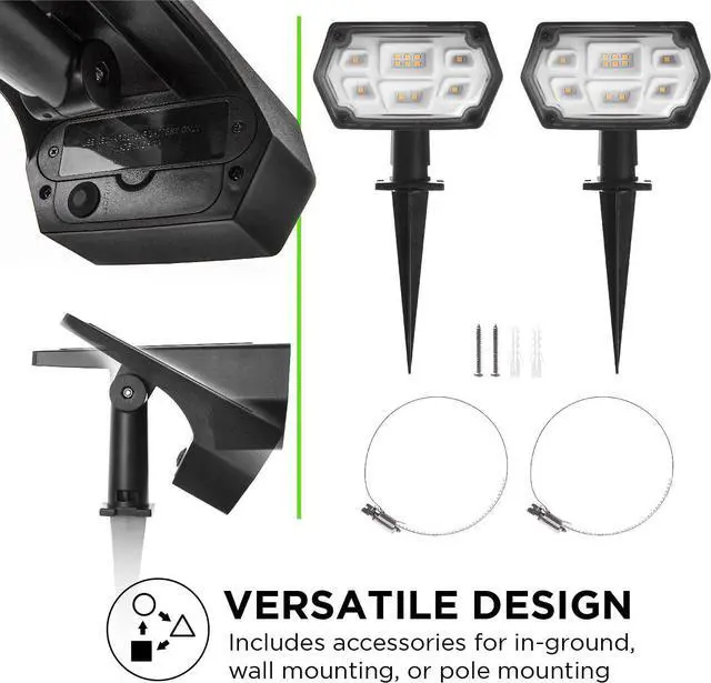 Alt view image 7 of 7 - Home Zone Security Solar Spotlights - Outdoor 500 Lumen High Brightness 3500K Warm Spot Light with 3 in 1, In-ground, Wall Mount, or Flag Pole Setup Design, Black (2-Pack)