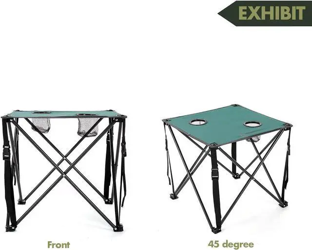 Alt view image 4 of 8 - ARROWHEAD OUTDOOR Heavy-Duty Portable Camping Folding Table, 2 Cup Holders, Compact, Square, Carrying Case Included, Steel Frame, High-Grade 600D Canvas, USA-Based Support, Green