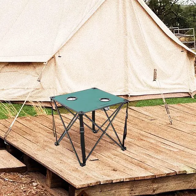 Alt view image 7 of 8 - ARROWHEAD OUTDOOR Heavy-Duty Portable Camping Folding Table, 2 Cup Holders, Compact, Square, Carrying Case Included, Steel Frame, High-Grade 600D Canvas, USA-Based Support, Green