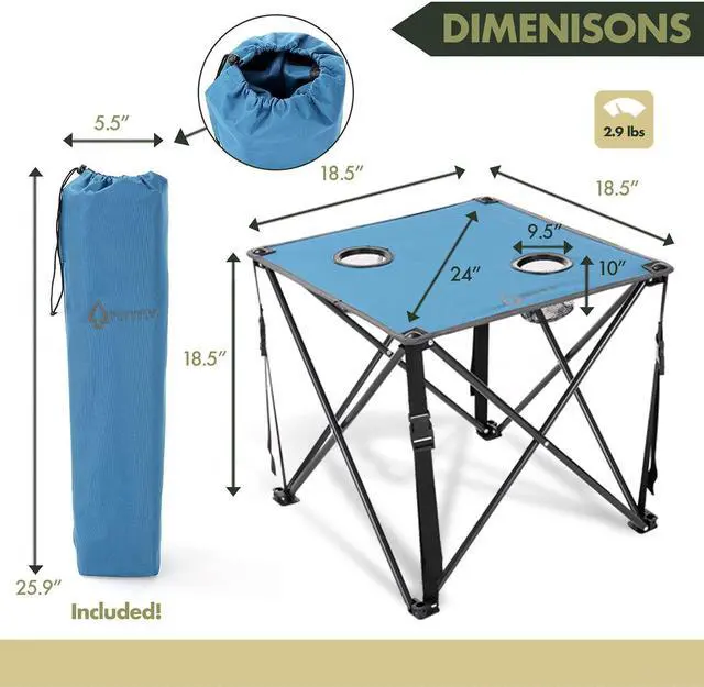 Alt view image 4 of 8 - ARROWHEAD OUTDOOR Heavy-Duty Portable Camping Folding Table, 2 Cup Holders, Compact, Square, Carrying Case Included, Steel Frame, High-Grade 600D Canvas, USA-Based Support, Blue