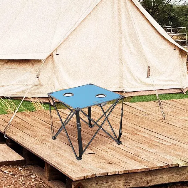 Alt view image 7 of 8 - ARROWHEAD OUTDOOR Heavy-Duty Portable Camping Folding Table, 2 Cup Holders, Compact, Square, Carrying Case Included, Steel Frame, High-Grade 600D Canvas, USA-Based Support, Blue