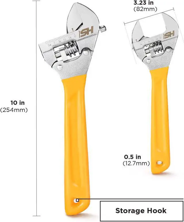 Alt view image 3 of 7 - STEELHEAD 10 Wide-Mouth Adjustable Wrench w/Integrated 72-Tooth 12-Point 17mm Ratcheting End, 72-Tooth Gearing, Forged Heat-Treated Carbon Steel, SAE Jaw Measurements, USA-Based Support
