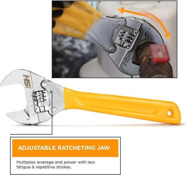 Alt view image 5 of 7 - STEELHEAD 10 Wide-Mouth Adjustable Wrench w/Integrated 72-Tooth 12-Point 17mm Ratcheting End, 72-Tooth Gearing, Forged Heat-Treated Carbon Steel, SAE Jaw Measurements, USA-Based Support