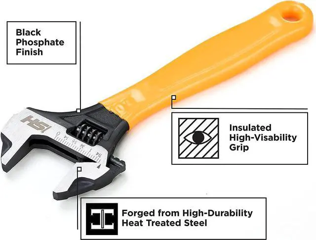 Alt view image 4 of 7 - STEELHEAD 10 Wide-Mouth Adjustable HAMMERHEAD Wrench, 1.5-Inch Opening, Forged Heat-Treated Steel w/Corrosion-Resistant Black Phosphate Finish, SAE & Metric Jaw Measurements, USA-Based Support