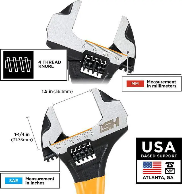 Alt view image 2 of 7 - STEELHEAD 10 Wide-Mouth Adjustable HAMMERHEAD Wrench, 1.5-Inch Opening, Forged Heat-Treated Steel w/Corrosion-Resistant Black Phosphate Finish, SAE & Metric Jaw Measurements, USA-Based Support