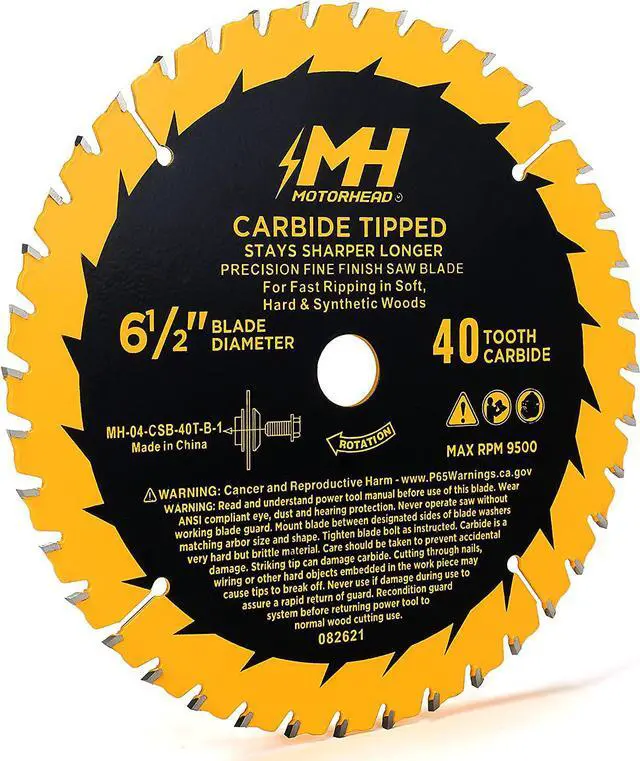Alt view image 2 of 7 - MOTORHEAD 6-1/2-Inch 40-Tooth Precision Fine-Finish Tungsten Carbide Tip Circular Saw Blade, Thin Kerf, Non-Stick, Corrosion-Resistant, 5/8 Arbor, Universal: Corded & Cordless, 40T, USA-Based Support