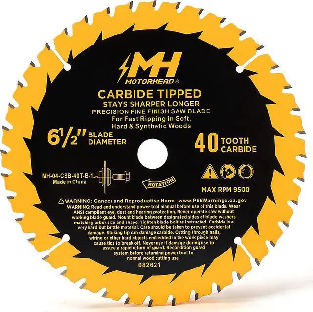 Main image of MOTORHEAD 6-1/2-Inch 40-Tooth Precision Fine-Finish Tungsten Carbide Tip Circular Saw Blade, Thin Kerf, Non-Stick, Corrosion-Resistant, 5/8 Arbor, Universal: Corded & Cordless, 40T, USA-Based Support