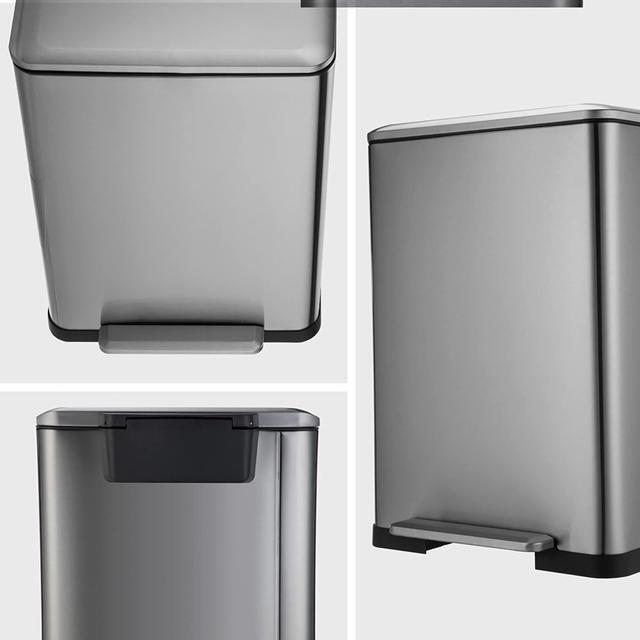 Alt view image 7 of 7 - Home Zone Living 13 Gallon Dual Kitchen Trash Can, Dual Compartment Recycle Combo, Wide Body Stainless Steel Design, 50 Liter Total Capacity, Silver