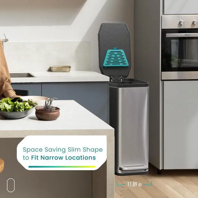 Alt view image 5 of 7 - Home Zone Living 13 Gallon Slim Kitchen Trash Can with CLEANAURA Odor Control Pod, 50 Liters