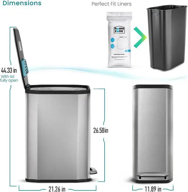 Alt view image 7 of 7 - Home Zone Living 13 Gallon Slim Kitchen Trash Can with CLEANAURA Odor Control Pod, 50 Liters