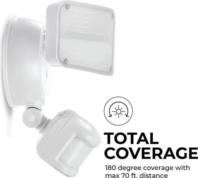 Alt view image 4 of 6 - Home Zone Security Dual Brightness Motion Sensor Light - Outdoor Weather Resistant LED Twin Head 5000K Security Light with Standby Halo Light and Easy Connect Back Panel, White